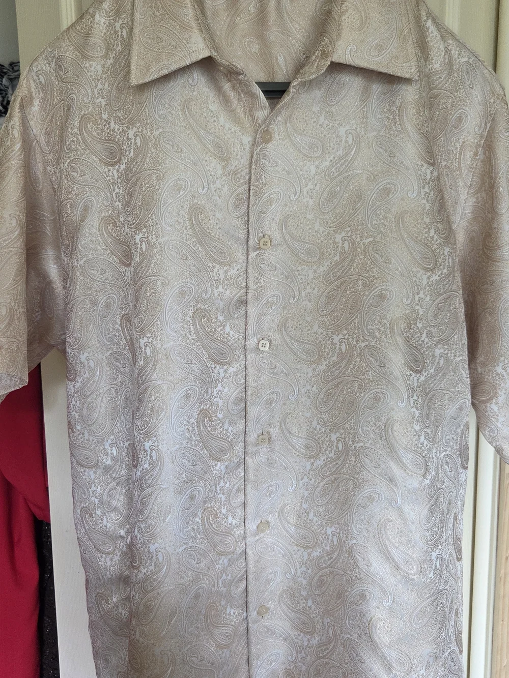 2xl Bagazio Paisley Short Sleeve Button-Up in Light Gold